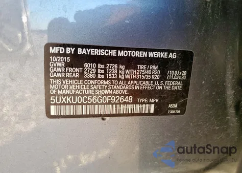 2016 BMW X6 Sdrive35I from USA, damaged, VIN 5UXKU0C56G0F92648